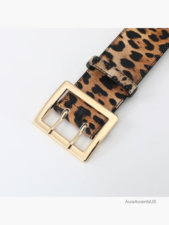Wide Faux Leather Belt with Gold Buckle for Dresses and Skirts main image 3